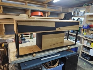 Console murale en chêne valchromat noir et fer