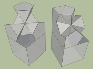 Première version, toutes les surfaces se rejoignent au point central.