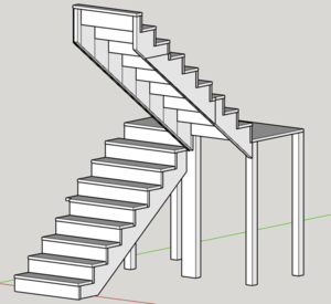 Escalier sur crémaillère 2 volées droite avec palier
