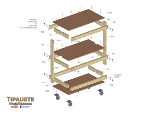 Desserte d'atelier à roulette