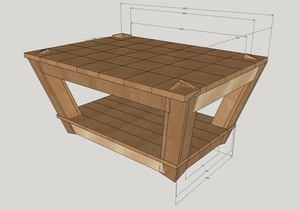 Table basse à damier en merisier rouge