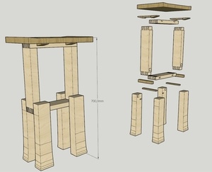 Tabouret haut japonais en bois