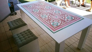 Table de diner 6,8 places carreaux de ciment fait-main