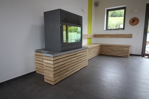 Idée Deco habillage et aménagement d'un banc pour stocker le bois de chauffage