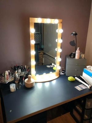 Mirroir coiffeuse en chêne et plateau oval en hêtre