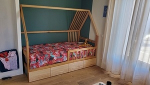 Lit cabane merisier et frêne démontable