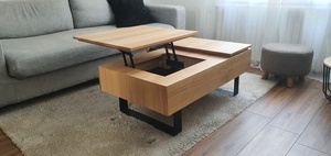 Table basse en chêne avec plateau relevable et tiroir