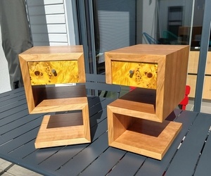 Tables de chevet merisier d'inspiration Art Déco