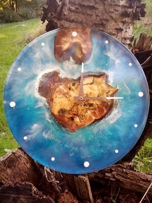 Horloge "iles" en epoxy & frêne