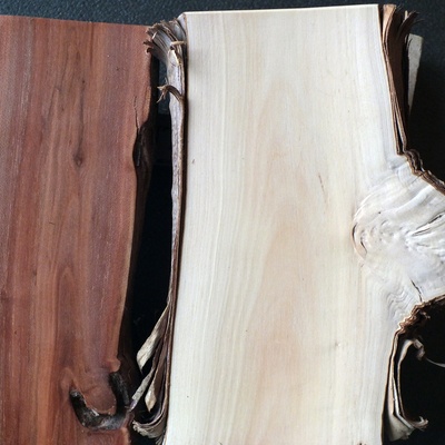 A gauche un tronc trouvé mort, le bois est entièrement brun, à droite bois de couleur blanche. Voir photos bois de bout. Très dense (1,1), magnifique pour de petits objets précieux, finition exceptionnelle.