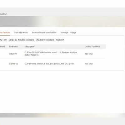 Exemple liste d'articles - Configurateur Produits Blum