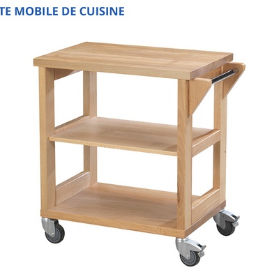 Desserte mobile de cuisine "FRANCOIS" en hêtre massif.