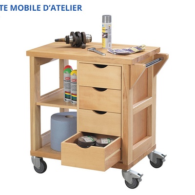 Desserte mobile, servante d'atelier en hêtre massif "FRANCOIS"