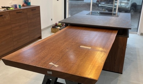 Table basse moderne en bois de frêne noir et en acier