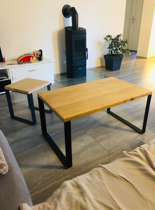 Tabouret bois métal et table basse