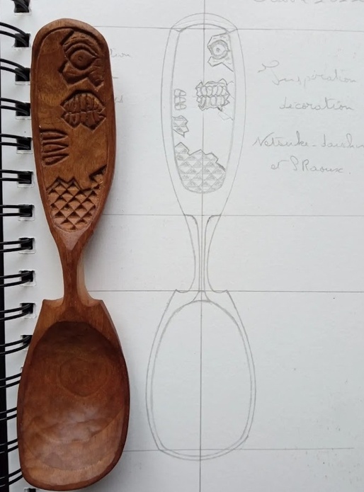 Cuillère en noyer sur le thème Halloween pour le trip.