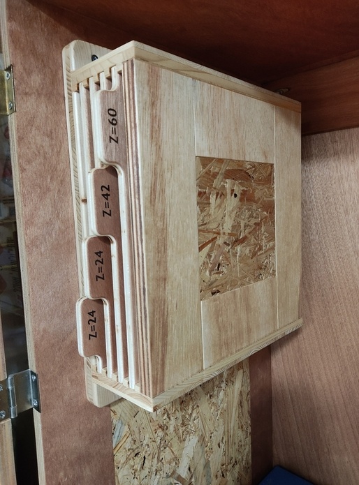 Rangement pour lames de scie circulaire.