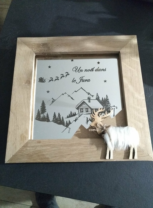 Miroir gravé rétro-éclairé, cadre chêne