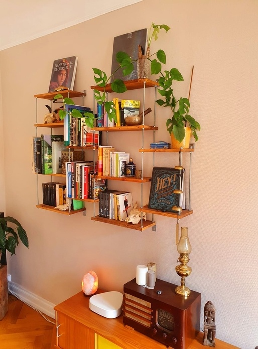 Etagère Salon - Sapin Huilé & Tiges Acier