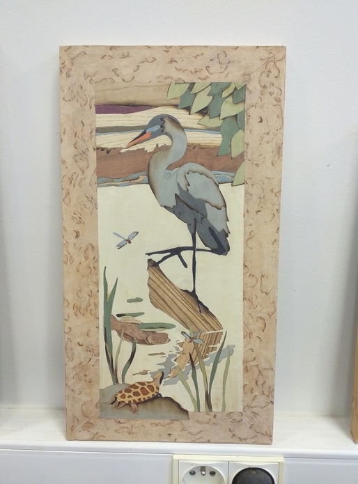 Marqueterie avec un héron