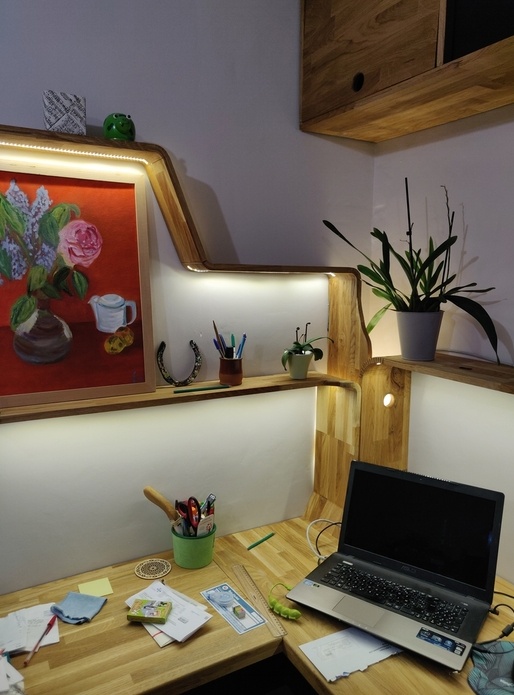 Étagères lumineuses de bois courbe