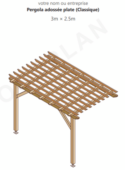Plans d'une petite pergola adossée plate 3 x 2,5 m ; 16 pages