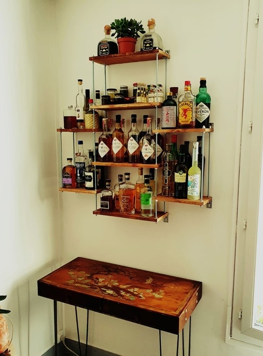 Etagère Bar - Sapin Huilé & Tiges Acier