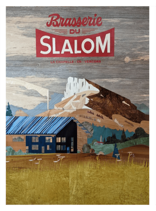 Affiche Brasserie du slalom en marqueterie