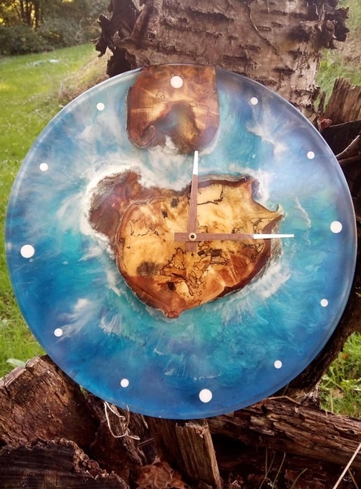 Horloge "iles" en epoxy & frêne