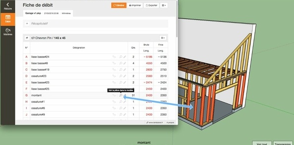 OpenCutList 1.4.0 : Les barres et mise en surbrillance des pièces