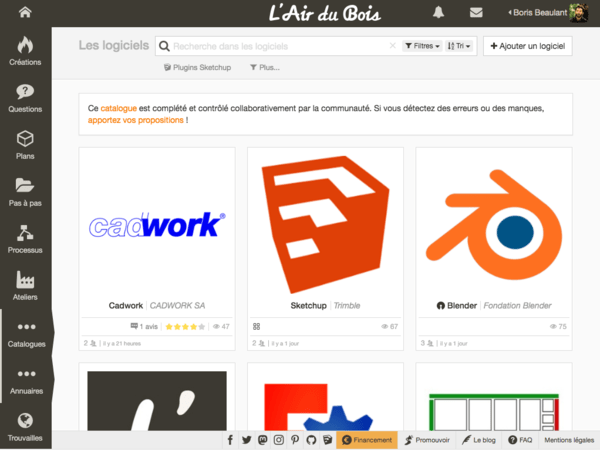 Le catalogue des logiciel sur L'Air du Bois
