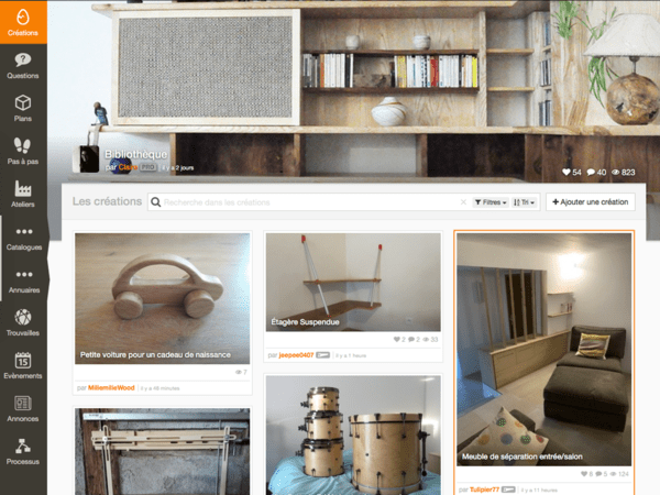 Page d'accueil de L'Air du Bois avec une création en coups de projecteur en haut de page