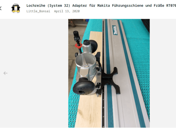 Lochreihe (System 32) Adapter für Makita Führungsschiene und Fräße RT0700