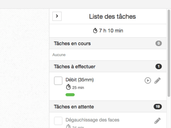 Le panneau latéral de Liste des tâches