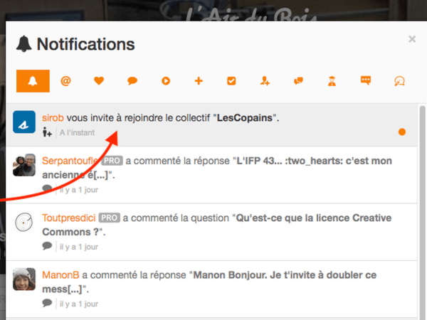 Notification d'invitation