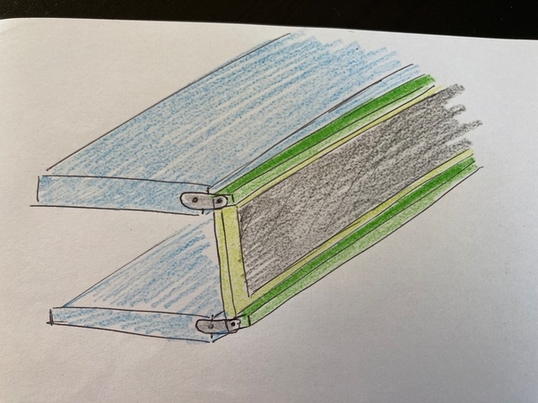 Schéma du gabarit d’angle pour rabot (la partie noire est la partie évidée pour la lame du rabot)