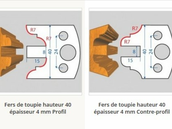 Fers utilisés ae un porte-outil de 50 mm de haut
