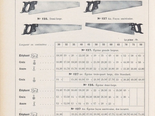 Peugeot & Cie, 1932, Scies emmanchées (ou scies égoïnes, ce qui est la même chose)