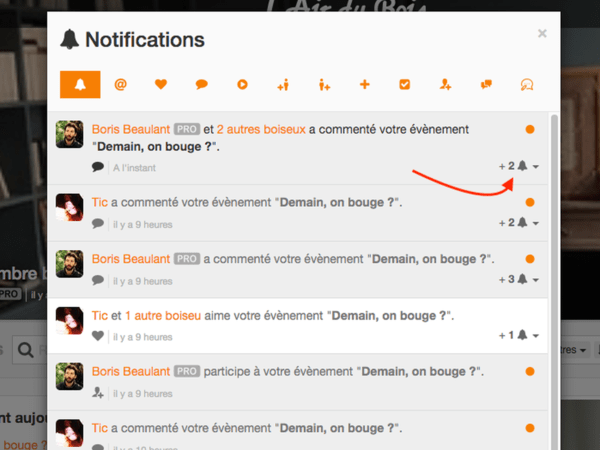 Nombre de notifications masquées par le groupement