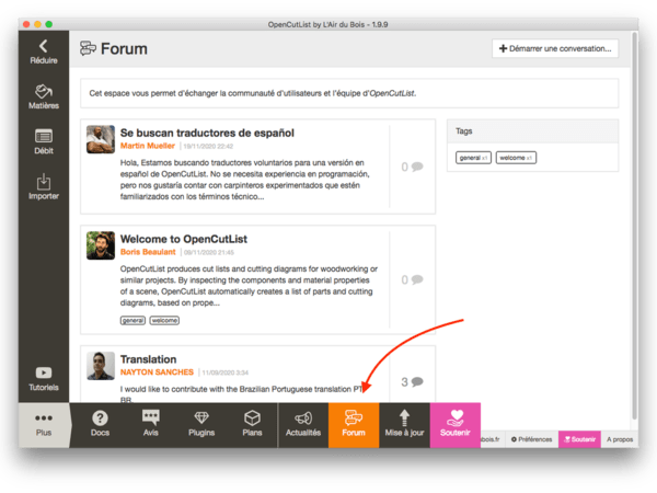 OpenCutList - Nouvel onglet "Forum"