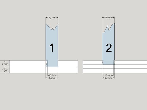 Le tracé théorique des queues d'aronde coulissantes.