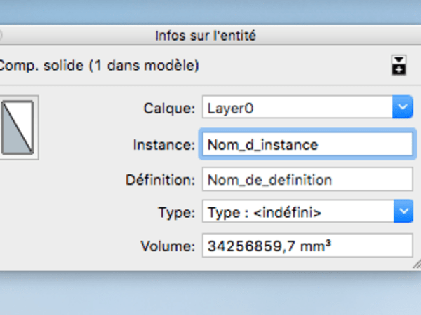 OpenCutList : Fenêtre Infos sur l'entité