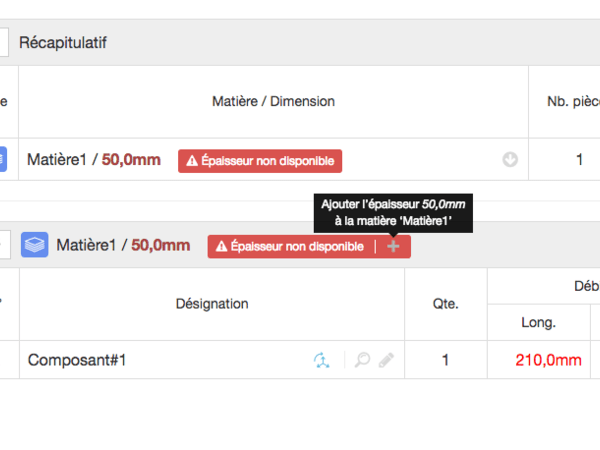 Ajout d'un bouton Ajouter la dimension à la matière