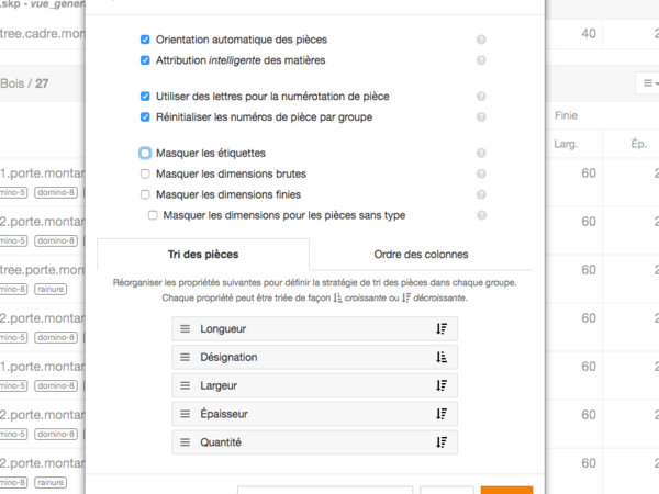 OpenCutList - Fenêtre d'Options
