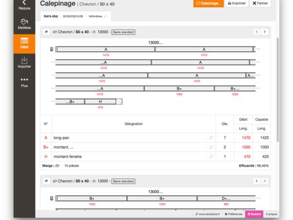 Présentation d'une barre de 13m sur plusieurs ligne pour une bonne lisibilité du diagramme