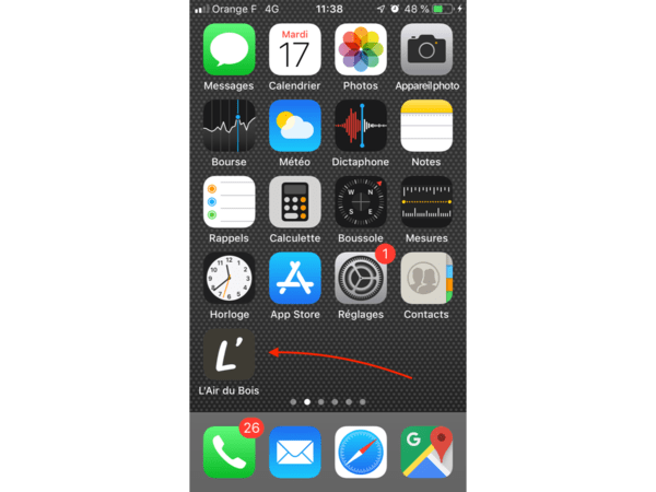 Raccourcis L'Air du Bois sur l'écran d'accueil iOS