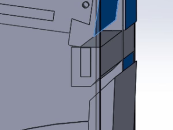 vue sur la traverse centrale à travers le panneau gauche du meuble