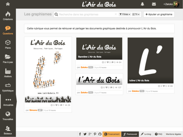 Capture de la rubrique Promouvoir de L'Air du Bois