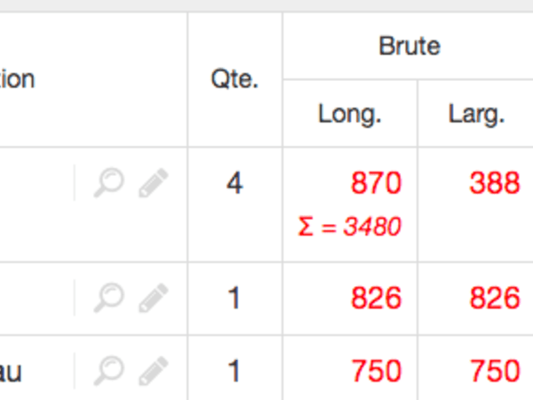 Ici, cumul sur la longueur 870 x 4 = 3480