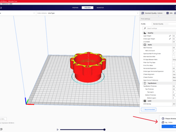 le mode preview avec une buse de 0.4mm